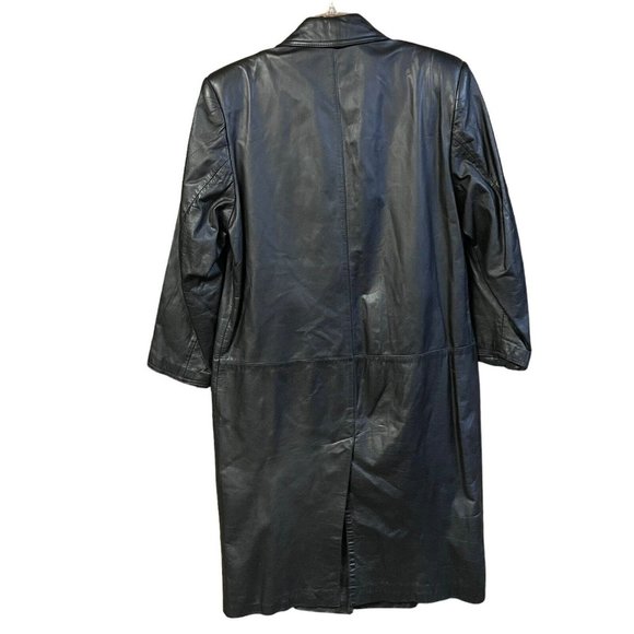 Vintage Global Identity G-III Full Length Black Leather Trench Coat Women Medium - Picture 3 of 9